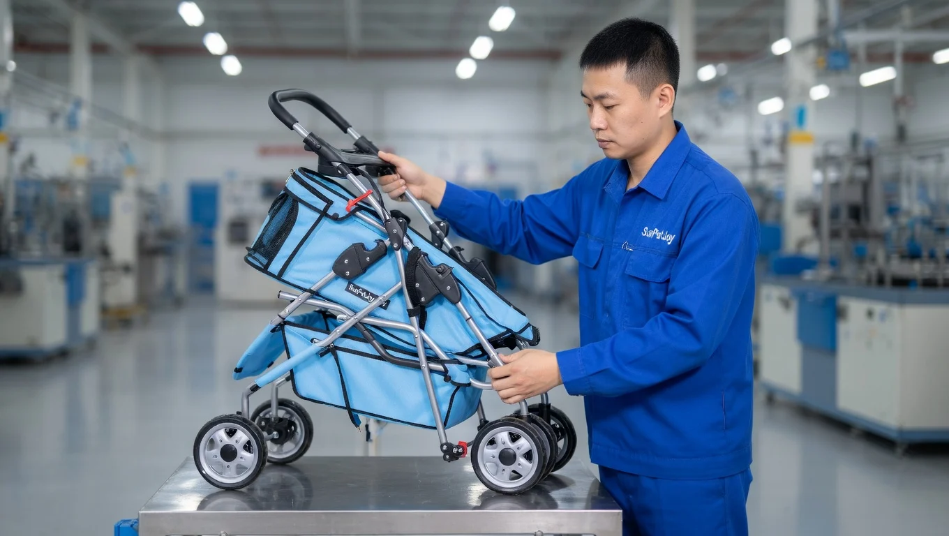 Blue Folding Cat Stroller