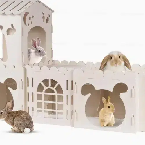 Modular Wooden Bunny Castle with Hay Feeder, Wholesale