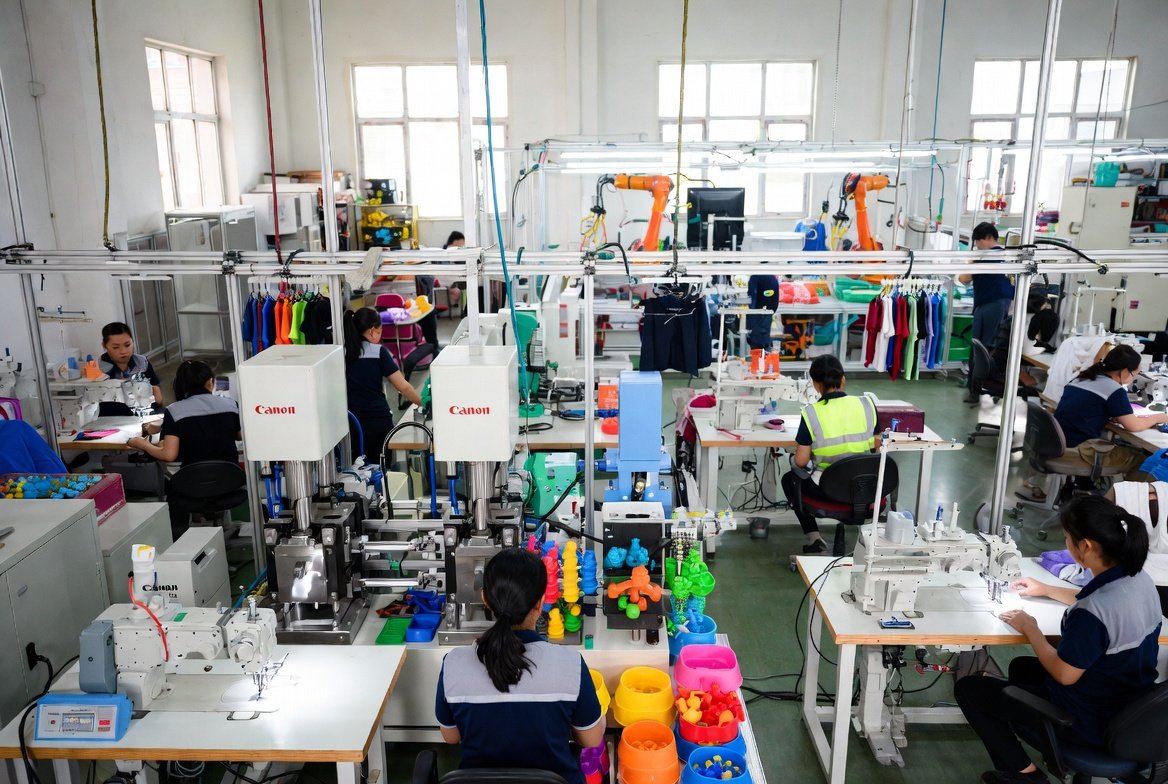 Precision injection molding and sewing production line at SunPetJoy factory