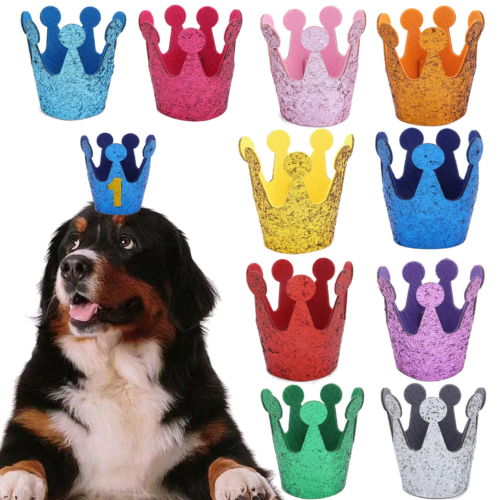 Custom Dog Birthday Crown with Glitter Nonwoven Finish