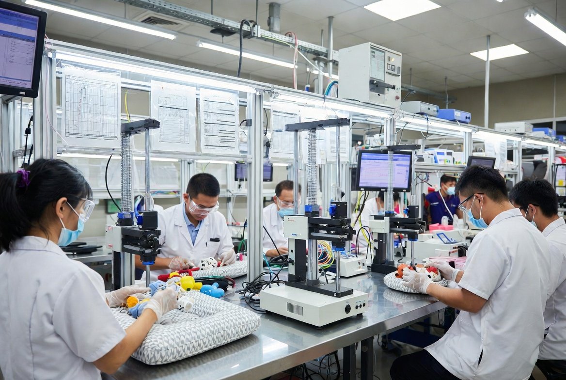 Quality control lab testing pet products for safety and durability at SunPetJoy