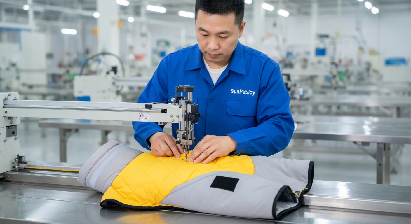 Super Puff Dog Jacket manufacturing step 3: reinforced sewing and seam sealing