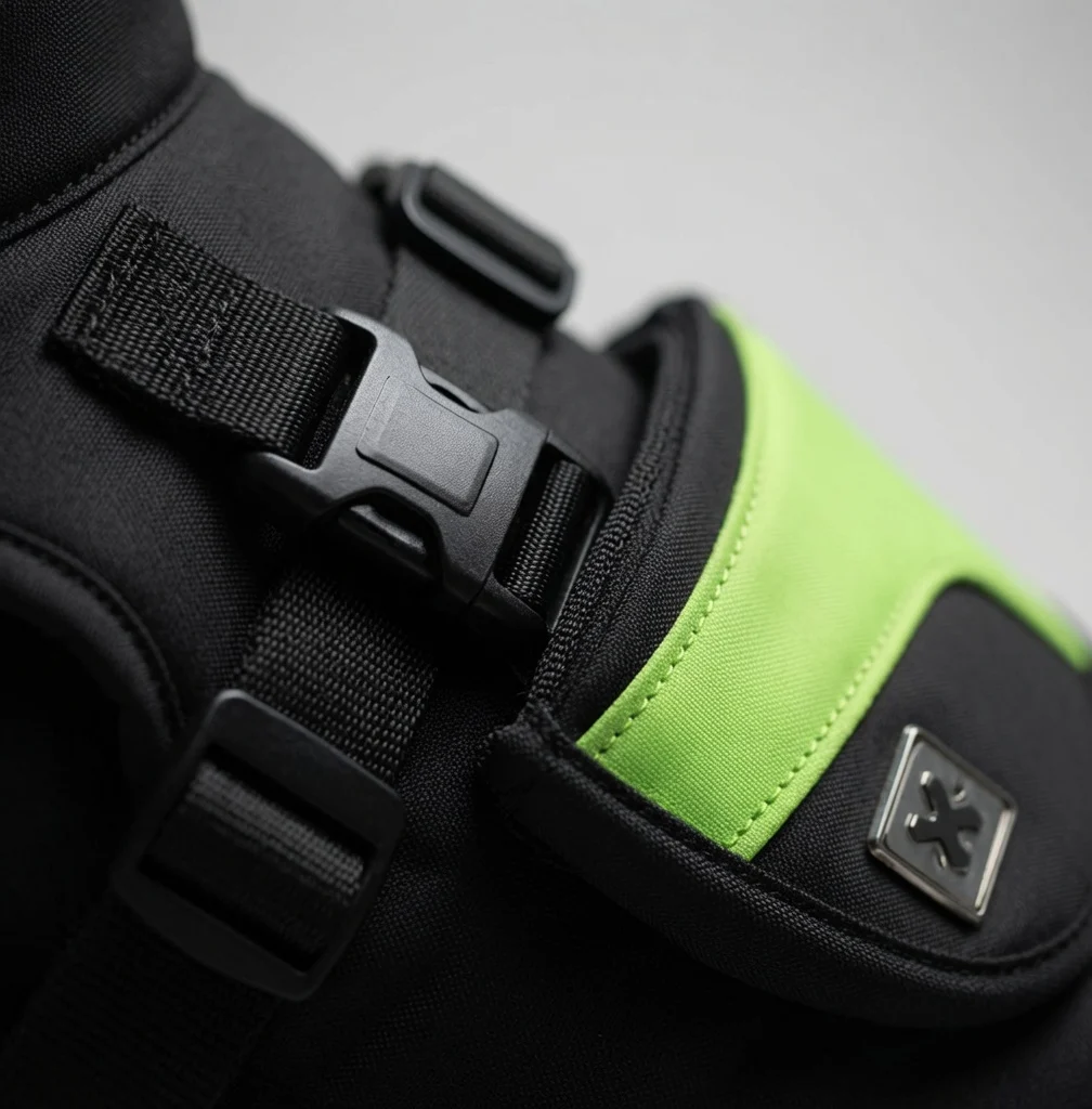 Close-up of small dog coat zipper strap and sewing detail for quality review