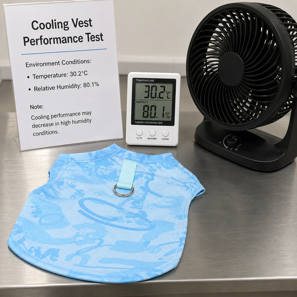 Humidity and temperature test setup for Cooling Dog Vests