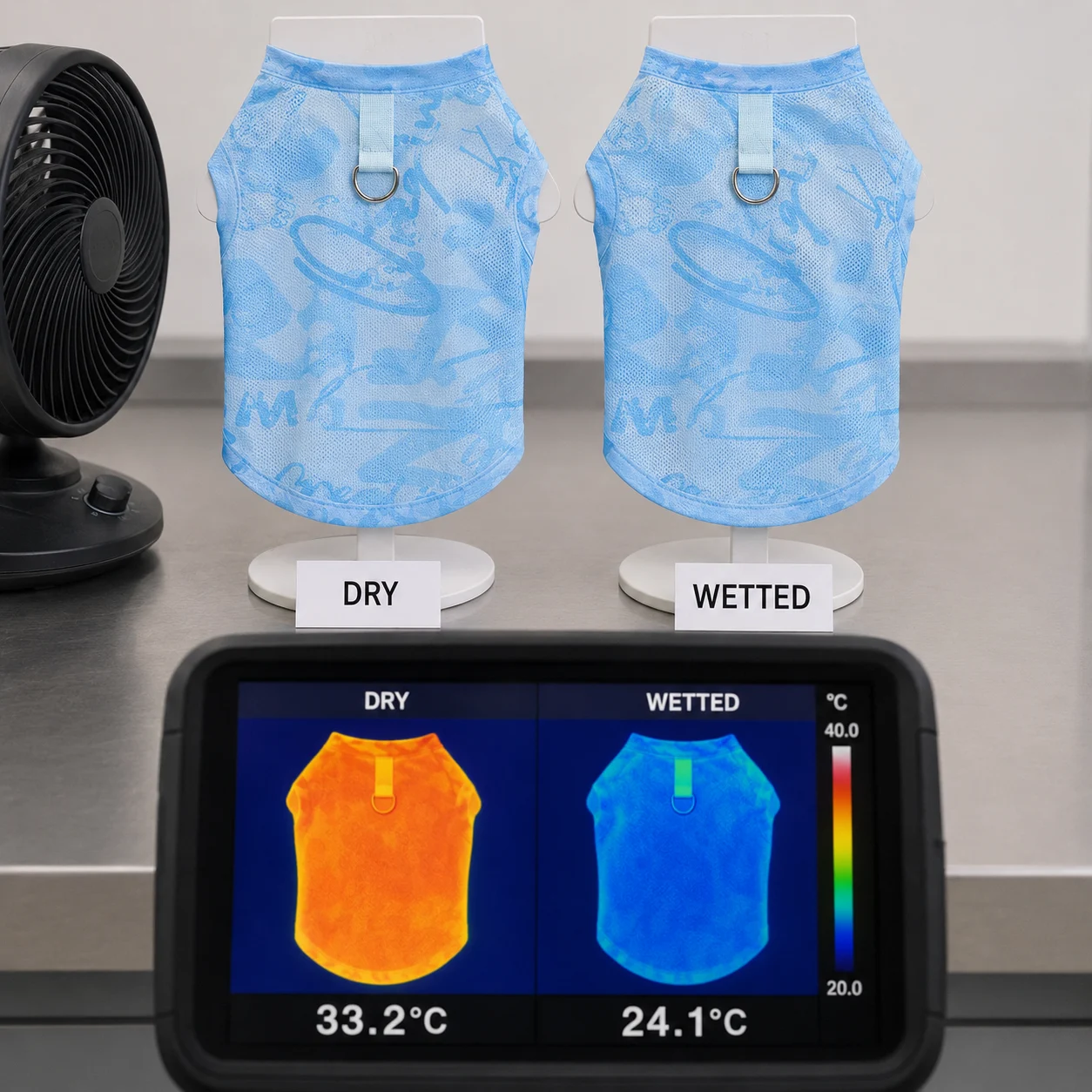Thermal imaging comparison of dry and wetted Cooling Dog Vests