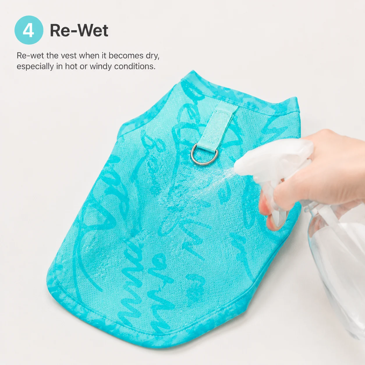 Step 4 re-wet Cooling Dog Vest when it becomes dry