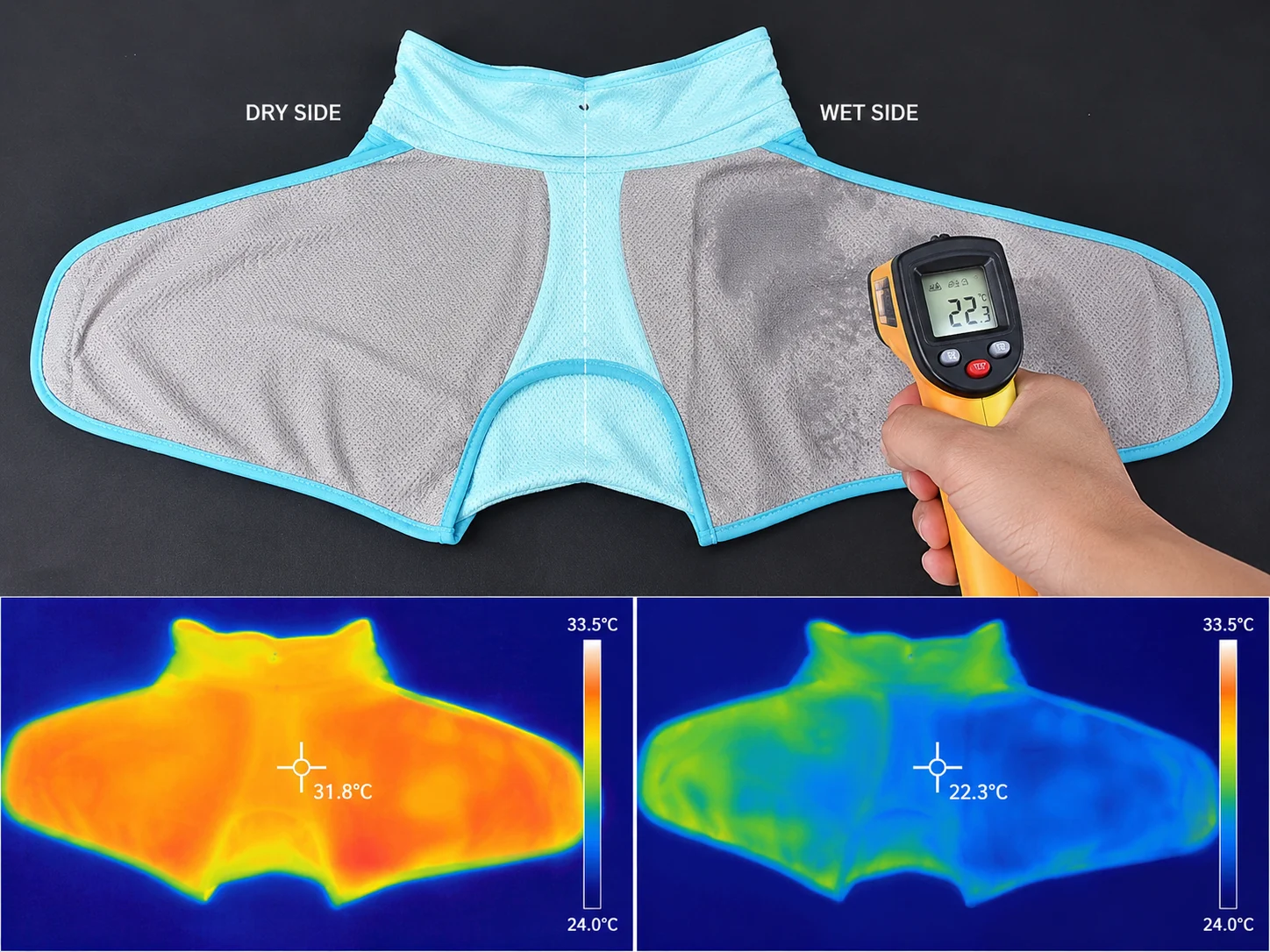 Infrared temperature test for Cooling Jacket For Dogs fabric surface