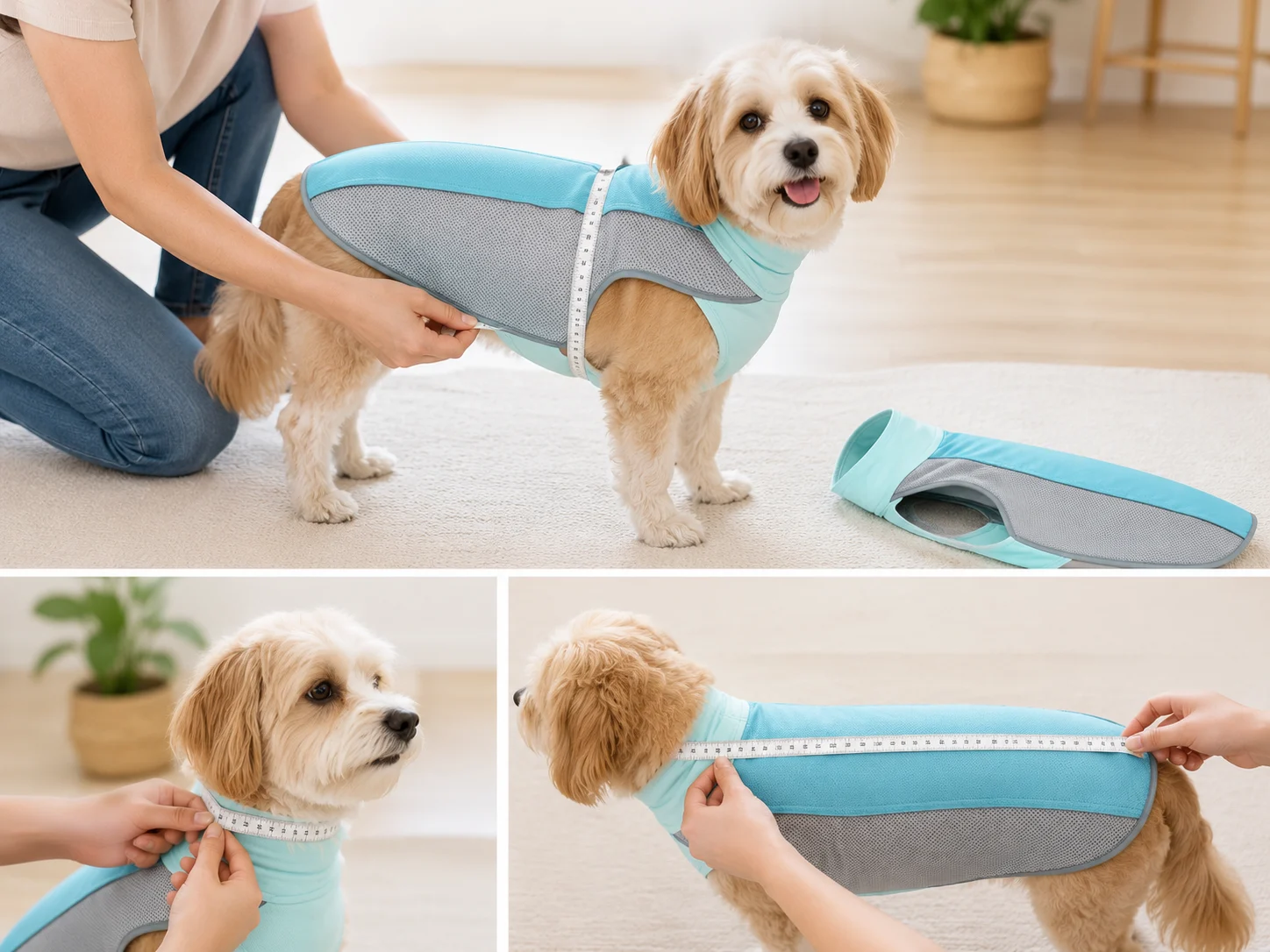 Dog cooling jacket chest girth neck girth and back length measurement guide