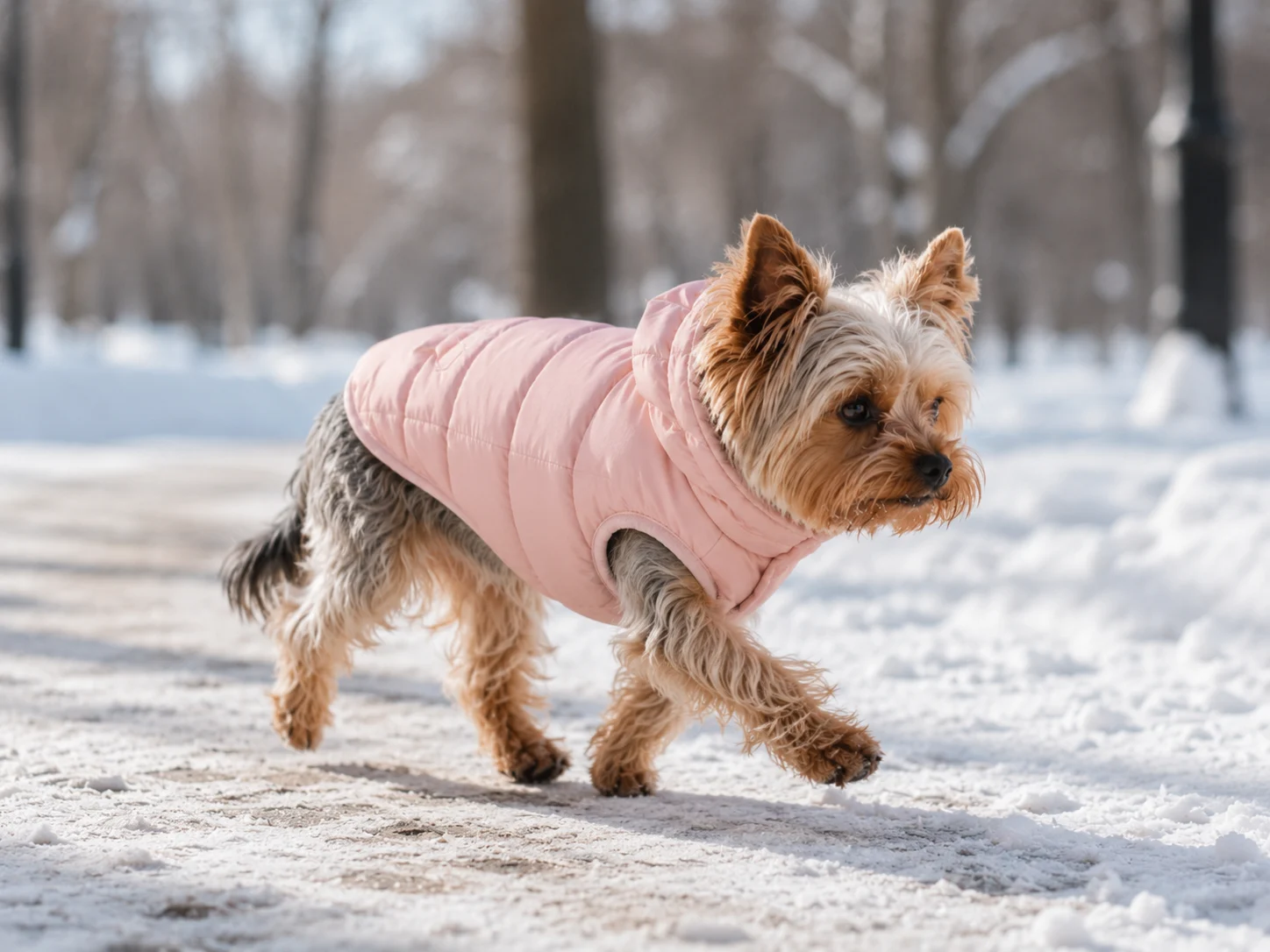 outdoor field test for dog puffer jacket in winter conditions