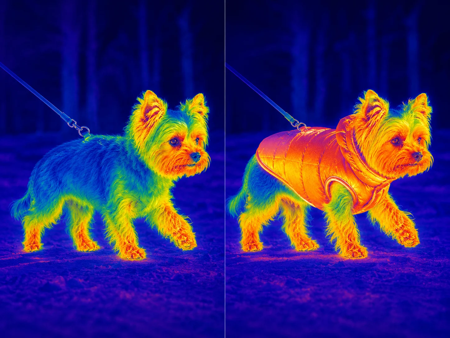 infrared warmth observation for winter dog jacket testing